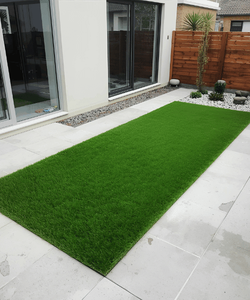 Fake grass installed in a back garden