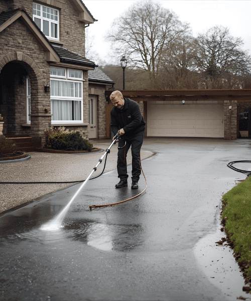 Power washing a tarmac driveway